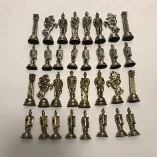 Silver & Brass Color Molded Metal Ancient Roman Chess Figures