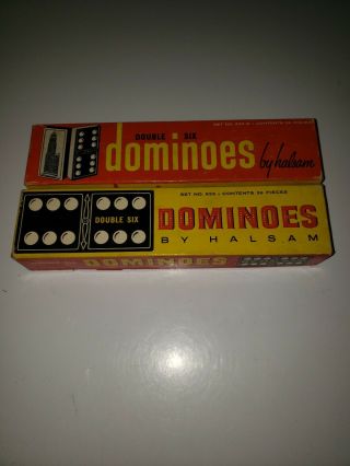2 Vintage Boxed Halsam Double Six Dominoes Set No.  623 
