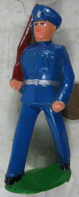 Vintage Barclay Manoil Soldier Marine Blue Officer Marching With Rifle 4