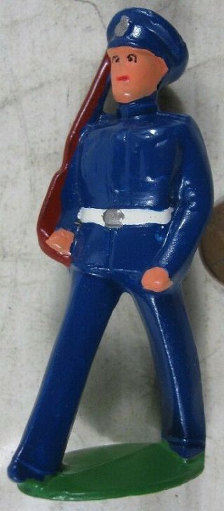 Vintage Barclay Manoil Soldier Marine Blue Officer Marching With Rifle 2