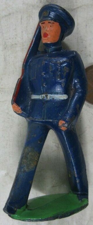 Vintage Barclay Manoil Soldier Marine Blue Officer Marching With Rifle 1
