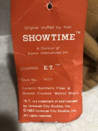 Vintage 80s ET Stuffed Animal Plush Doll Showtime 7” Extra Terrestrial Movie A4 3