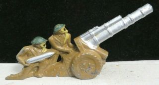 Vintage Barclay Lead Toy 2 Soldier Crew At Mobile Cannon B - 222