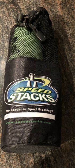 Set Of 12 Official Wssa Sport Stacking Cups Green Black Bag & Timer Speed Stacks