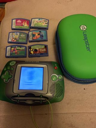 Leapfrog Leapster Learning System Console Green,  Case And 6 Games