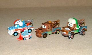 4 Disney Pixar Cars Die Cast Tow Mater,  Daredevil,  Forklift,  Snowy,  Regular