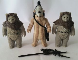 1983 Vintage Star Wars Rotj Logray & 2 Chief Chirpa Ewok Action Figures