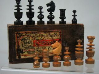 Antique Small Criterion Chess Set French Regence K 52 Mm,  Orig Box And Board