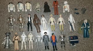 (25) Vintage Star Wars Figures,  R2d2 Sensorscope,  Yoda Snake,  Luke,  Jawa,  Guns