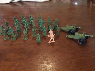Vintage Tim Mee Toys Aurora Plastics Army Soldiers Artillery Cannons
