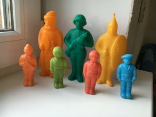 Set 7 Vintage Soviet Ussr Plastic Toy Soldiers Russian Army 1970 - 80s