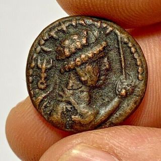 Ancient Indo Greek Bronze Coin Tetradrachm Soter I 7.  0gr 21.  9mm