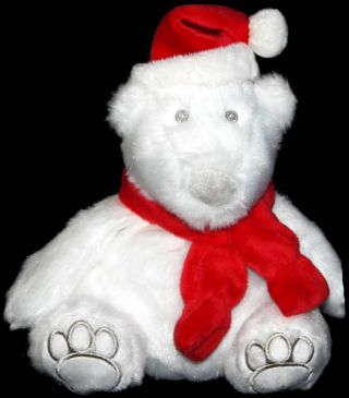 Bath & Body White Christmas Santa Polar Bear Plush Stuffed Animal 8 "