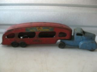 Vintage 1940s Marx Deluxe Auto Carrier Transport Pressed Steel Toy Truck