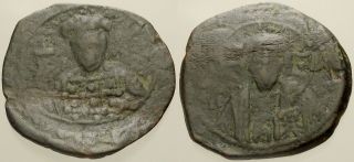 050.  Byzantine Coin.  Michael Vii,  Ae - Follis.  Constantinople.  Christ.  Fine