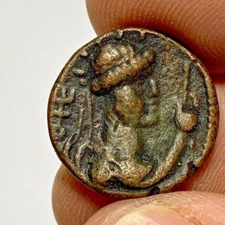 Ancient Indo Greek Bronze Coin Tetradrachm Soter I Mega 6.  7gr 22.  2mm