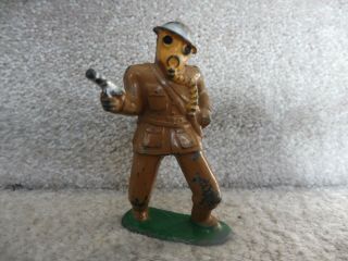 Barclay Manoil Lead Soldier With A Gas Mask Green Base