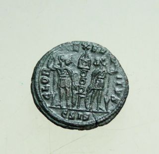 Constantine I AD 307 - 337 Æ16mm Follis Two soldiers Legionary Standarts Siscia 2