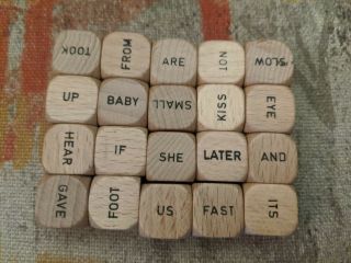 20 Old Vtg 1971 Scrabble Sentence Cube Game Wood Wooden Word Tiles Arts Crafts