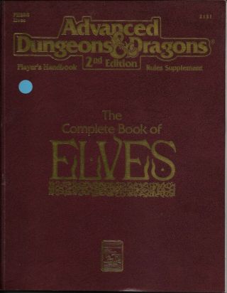The Complete Book Of Elves Ad&d 2nd Ed.  Tsr 2131 Phbr8 1992 Used: