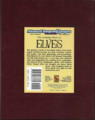 The Complete Book of Elves AD&D 2nd Ed.  TSR 2131 PHBR8 1992 Used: 2