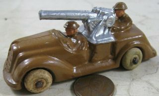 Vintage Manoil Barclay Army Soldier Cannon Car With 2 Guys