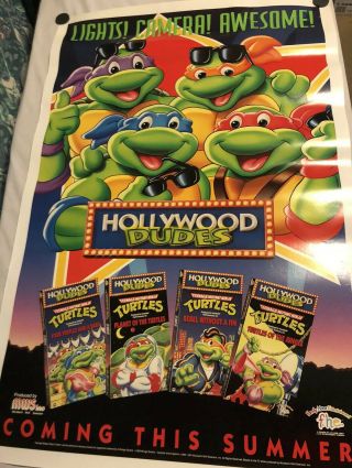 Vintage Tmnt Teenage Mutant Ninja Turtles Video Store Poster Hollywood Dudes 90