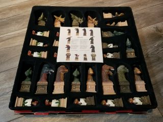 2002 - Ben Homer 32 Piece Resin Dinosaur Chess Set.  Hand Painted