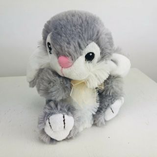 Dan Dee Collectors Choice 7 " Bunny With Bow Sewn Eyes Floppy Ears Gray White