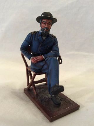 Civil War Miniature Hand Painted Metal Soldier Officer In Chair,  Made In Russia