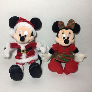 Disney Parks Christmas Santa Mickey Minnie Mouse Plush Small 9 " Stuffed Toys Set
