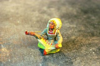Composition Elastolin Wild West Ww Indian Sitting Smoking Pipe 7cm Mid Size E