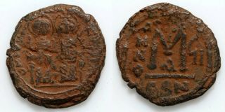 Byzantine Coin Ae Follis Justin Ii 565 - 578 Ad Year 6 - Constantinople - A