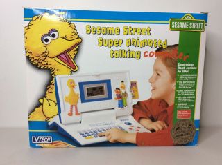 Vintage Vtech Sesame Street Animated Talking Computer W/ Box 22 Game Disk