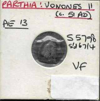 Parthia Vonones Ii (c51ad) Ae Copper 13mm His Bust Facing Rev Distyle Shrine Vf
