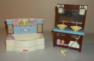 Fisher Price Loving Family Dollhouse Furniture - Bathroom - Bathtub And Sink