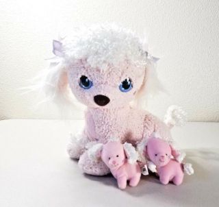 2005 Playskool Puppy Surprise Pink And White Poodle W/2 Puppies Plush 10 "