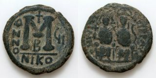 Byzantine Coin Ae Follis Justin Ii Nicomedia 565 - 578 Ad Year 6