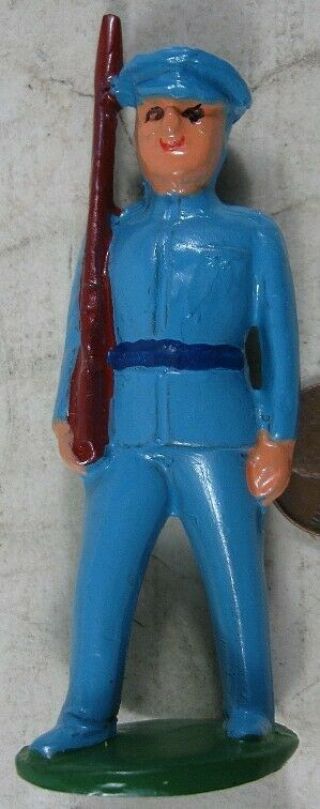 Vintage Barclay Manoil Soldier Officer In Blue Marching With Rifle