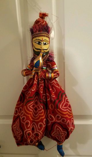 Java Indian Vintage Hand Crafted Wooden Head & Cloth Man Puppet