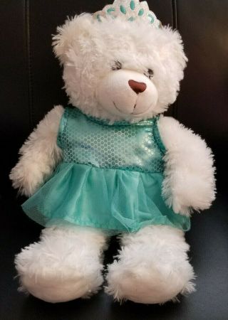 Dan Dee White Princess Teddy Bear In Teal Dress With Crown/tiara Plush - 18 "