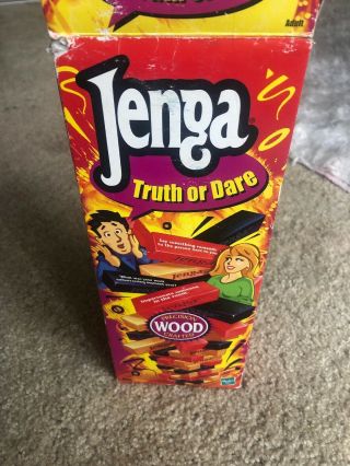 Jenga Truth Or Dare Wood Block Game Hasbro 2000 Missing 17 Black And Wood