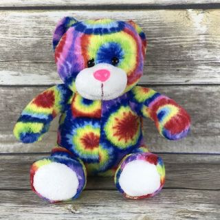 Peace Pals Tie Dye Teddy Bear Plush Rainbow Hippie Stuffed Animal Pink Nose