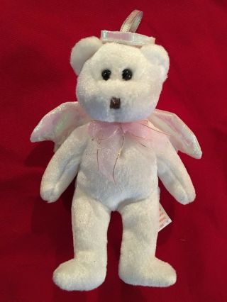 White 5.  5 " Beanie Baby Halo Teddy Bear Angel Ornament