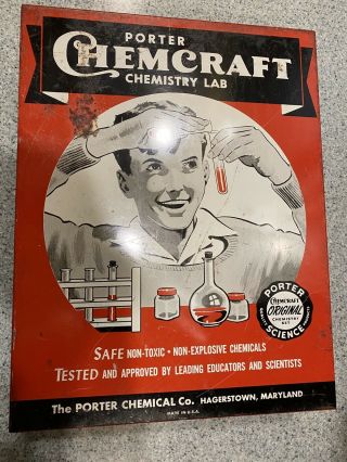 Vintage 1950’s Chemcraft Chemistry Set Empty Tin Advertising