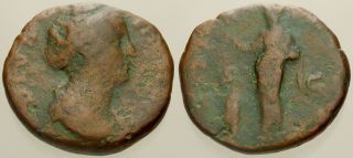 038.  Roman Bronze Coin.  Faustina Sr.  Ae - As.  Rome.  Pietas.  Afine