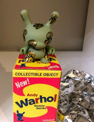 Kidrobot Andy Warhol Series 1 Dunny Case Exclusive Gold Dollar Signs Figure