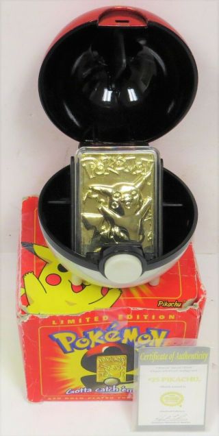 1999 Pokemon Pikachu 23k Gold Plated Card With Poke Ball & - Burger King