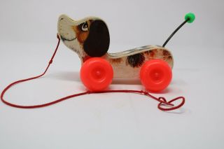 Vintage 1965 Fisher Price " Little Snoopy " Wooden Puppy Dog Pull Toy