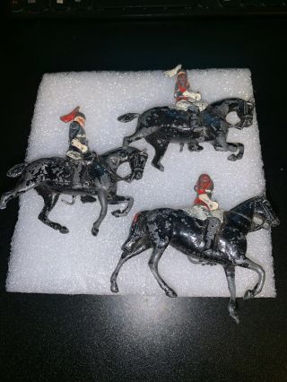 3 Vintage Britains England Lead Toy Soldiers With Swinging Arms On Black Horse